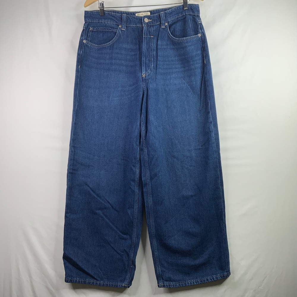 We The Free People Wide Leg Jeans High Rise Medium Wash Denim Blue Size 32